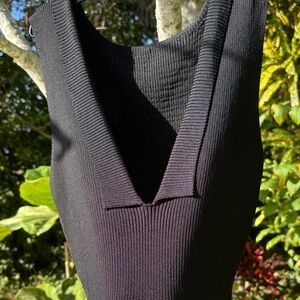 Vintage Sexy Black Top w bugle bead accent deep V back club date retro crop